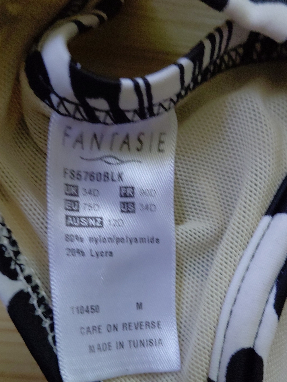 Fantasie Black & White Floral Underwire Bikini Top. Size US 34D - Picture 3 of 3